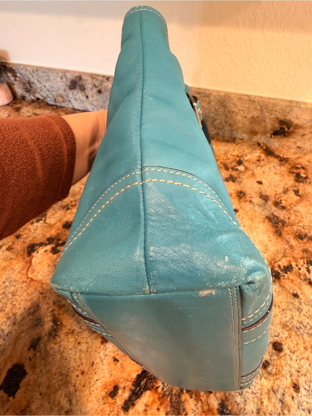 Coach Teal Leather Tote Bag - Picture 3 of 6